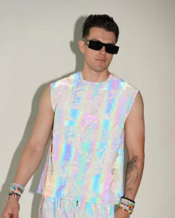 Secret Of Life Mushroom Rainbow Reflective Muscle Tee
