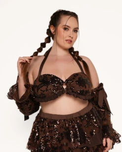 Bohemian Princess Sequin Ruffle O-Ring Top With Sleeves 17 Bohemian Princess Sequin Ruffle O-Ring Top With Sleeves -iHeartRaves Shop Soul of a Gypsy Sequin Ruffle O ring Top with Sleeves C1 Front