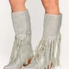 Starry Night Rhinestone Fringe Boots -iHeartRaves Shop StarryNightRhinestoneFringeBoots Silver Front