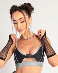 iHeartRaves Shop -iHeartRaves Shop Thunder Shock Reflective Speed Clasp Crop Top Front