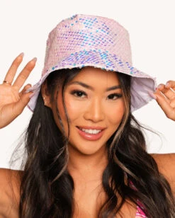 Twinkling Sequin Bucket Hat -iHeartRaves Shop Twinkling Sequin Bucket Hat Baby Pink Front
