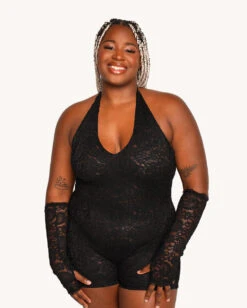 VIP Behavior Lace Romper With Sleeves -iHeartRaves Shop VIP Behavior Lace Romper C1 Front