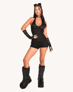 VIP Behavior Lace Romper With Sleeves -iHeartRaves Shop VIP Behavior Lace Romper Full