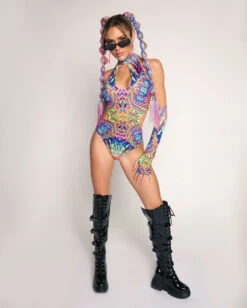 Viper Vision Halter Cutout Bodysuit With Gloves -iHeartRaves Shop Viper Vision Halter Cutout Bodysuit with Gloves Full2