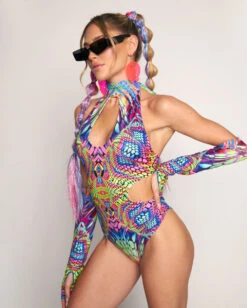 Viper Vision Halter Cutout Bodysuit With Gloves -iHeartRaves Shop Viper Vision Halter Cutout Bodysuit with Gloves Side