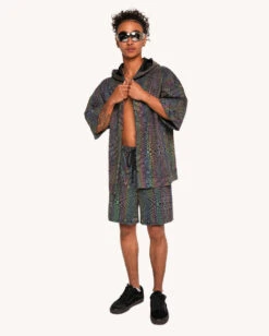 Viper Vision Rainbow Reflective Hooded Robe -iHeartRaves Shop Viper Vision Rainbow Reflective Men s Shorts Full