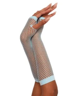 Warped Revelations Fingerless Fishnet Arm Warmers -iHeartRaves Shop Warped Revelations Fingerless Fishnet Gloves BabyBlue Side