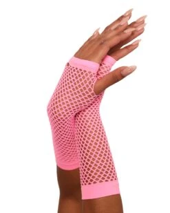 Warped Revelations Fingerless Fishnet Arm Warmers -iHeartRaves Shop Warped Revelations Fingerless Fishnet Gloves BabyPink Side