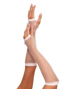 Warped Revelations Fingerless Fishnet Arm Warmers -iHeartRaves Shop Warped Revelations Fingerless Fishnet Gloves White Side