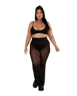 Holo Star Mesh Bell Bottoms -iHeartRaves Shop Womens Bottoms Holo Star Mesh Bell Bottoms curve1 front