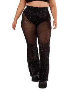 Holo Star Mesh Bell Bottoms -iHeartRaves Shop Womens Bottoms Holo Star Mesh Bell Bottoms curve1 full