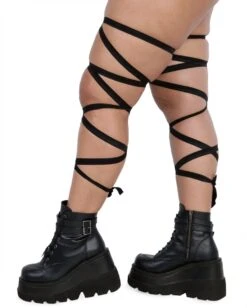 Pair Of Non-Slip Black Leg Wraps -iHeartRaves Shop hoseiry leg wraps pair of non slip black leg wraps side curve1