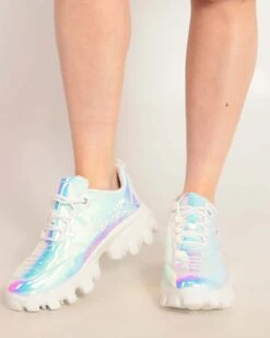 IHeartRaves Dreamy Baby Holographic Sneakers -iHeartRaves Shop iHeartRaves Dreamy Baby Holographic Sneakers Iridescent Front